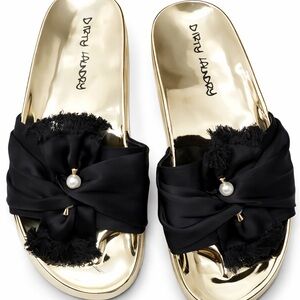 Dirty Laundry Black and Gold Pearl Slide Sandals